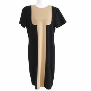 RED VALENTINO BLACK TAN VIRGIN WOOL CASHMERE BLEND SHORT SLEEVE SHIFT DRESS - L